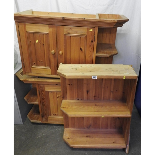 597 - Pine kitchen cabinets and shelves