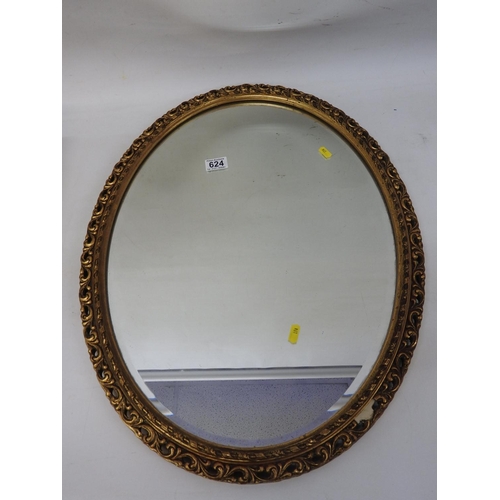 624 - Gilt framed oval bevel edged mirror