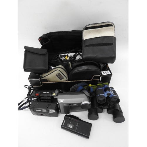 643 - Cased binoculars, cameras etc