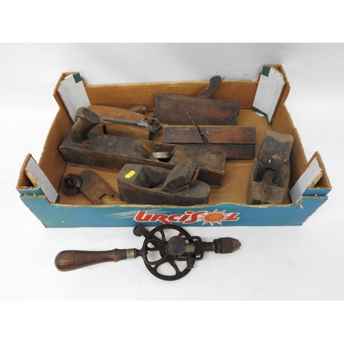 650 - Box of old tools, wood planes etc