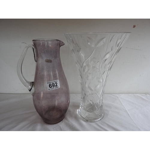 692 - Glass vase and a jug