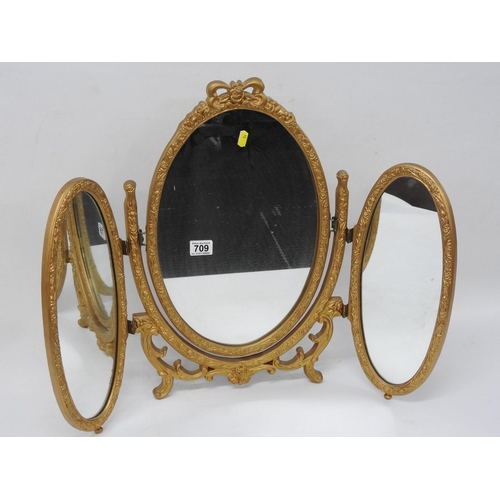 709 - Gilt framed trifold dressing table mirror