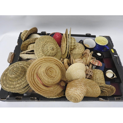 1415 - Box of dolls' hats, jewellery boxes etc