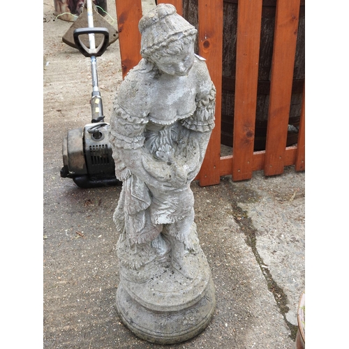 261 - Concrete garden statue - lady holding a bird