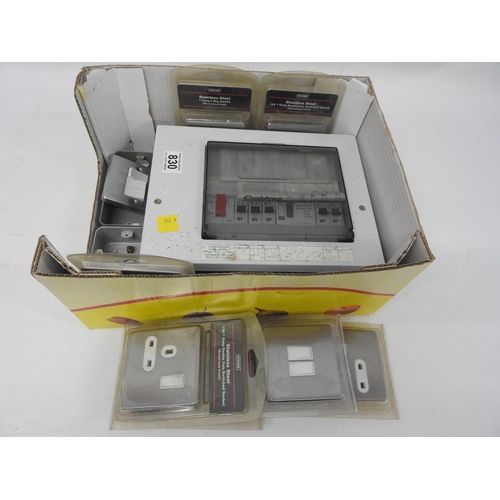 830 - CD box, electrical fittings etc