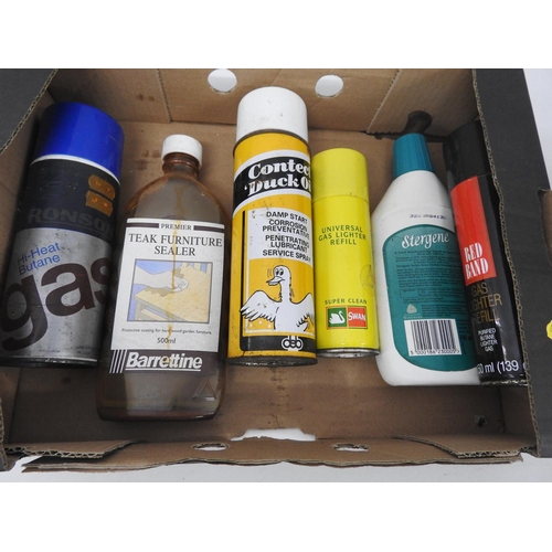 960 - Box of furniture polish, lighter gas etc