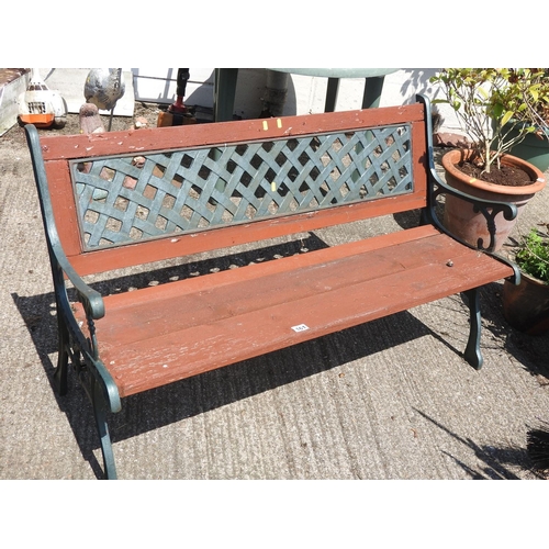 161 - Metal end garden bench with lattice back