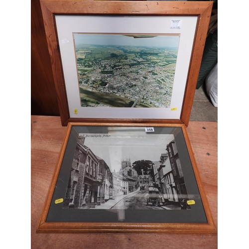 358 - Framed photo print of Pilton and an aerial photograph of Barnstaple