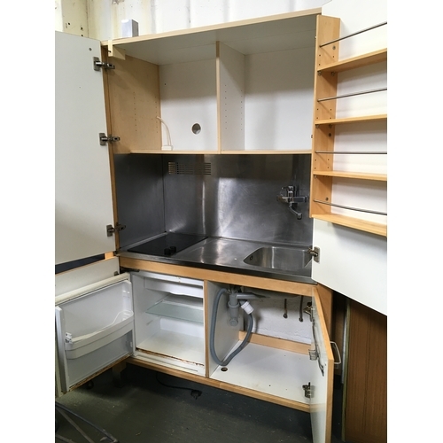 398 - Compact Ikea kitchen unit with integral sink, cooker, fridge