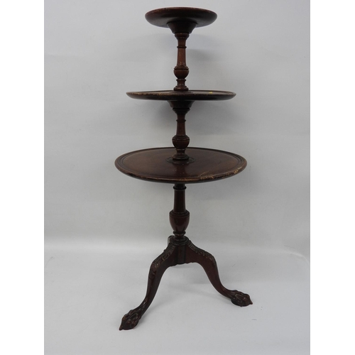 1029 - Mahogany three tier dumb waiter on ball and claw feet