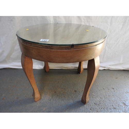 145 - Mahogany occasional table with glass top