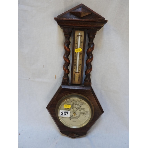 237 - Oak Barley Twist Barometer - NB: Glass A/F