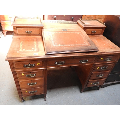 265 - Victorian Walnut desk with white metal plaque - presented to H Bellerby as a mark of esteem by his f... 