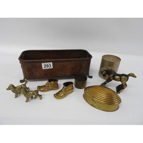 293 - Small copper planter and contents - Brass items