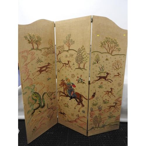 339 - Three panel embroidered screen