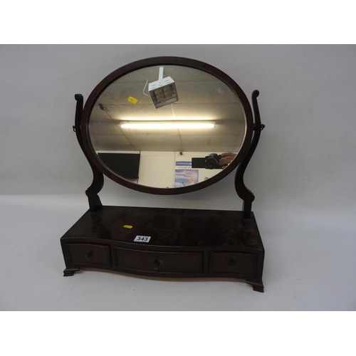 343 - Mahogany dressing table swing mirror with three trinket drawers