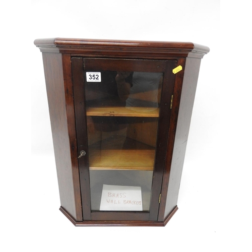 352 - Mahogany glazed wall hanging corner cupboard - 24