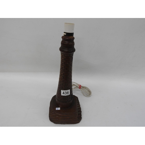 436 - Carved treen lighthouse table lamp