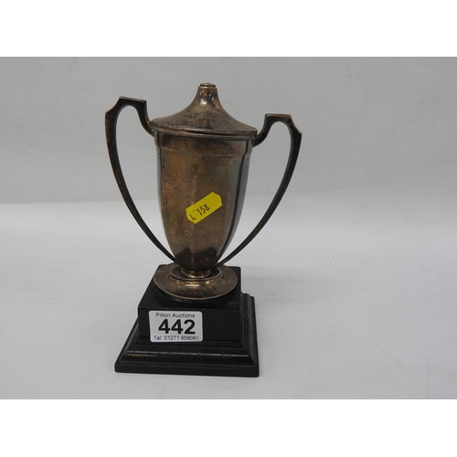 442 - Hallmarked Silver trophy on stand