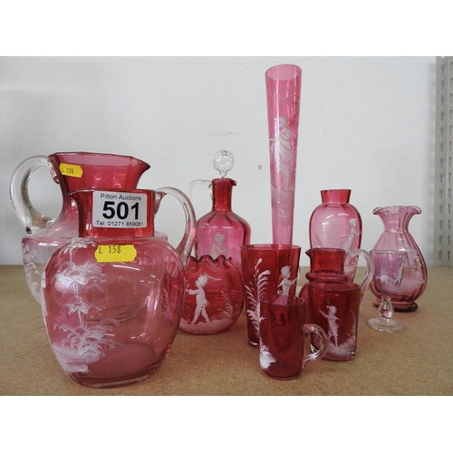 501 - Quantity of Mary Gregory Cranberry glass