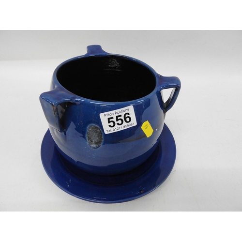 556 - Blue glazed Brannam pot on stand