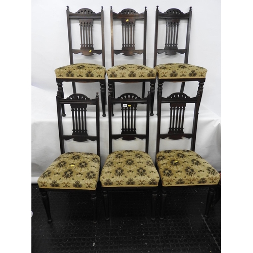 595 - 6x Edwardian Walnut dining chairs with upholstered seats