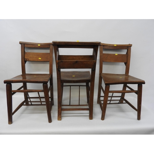 596 - 3x Elm Chapel chairs