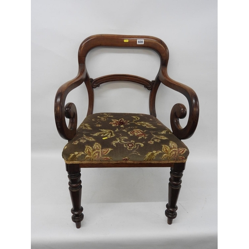 608 - Victorian Mahogany carver dining chair with upholstered seat