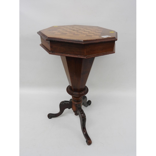 621 - Victorian ladies trumpet work table with chessboard top