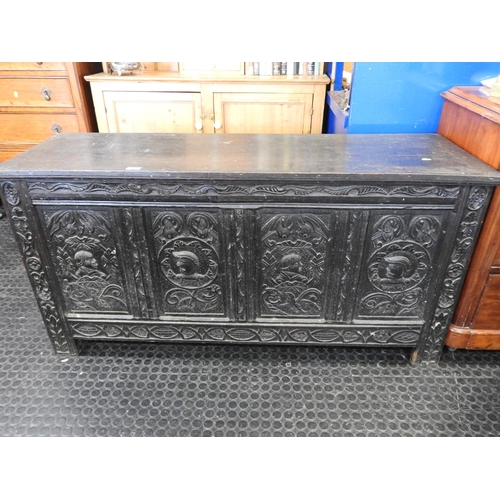 623 - 19th Century Oak coffer - wood carved panels and detail - 57x 19x 29