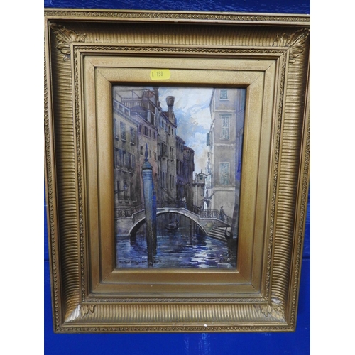 624 - Signed framed watercolour - The Canal at The Post Office, Venice - Visible picture 7x9.5