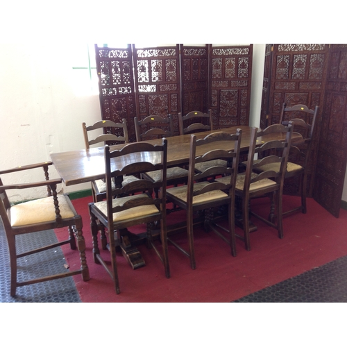 618 - Oak Refectory dining table and eight ladder back chairs, two of which are carvers - 72x 31x 29