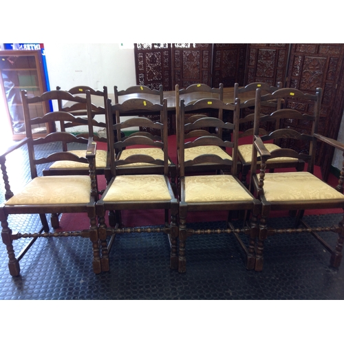 618 - Oak Refectory dining table and eight ladder back chairs, two of which are carvers - 72x 31x 29