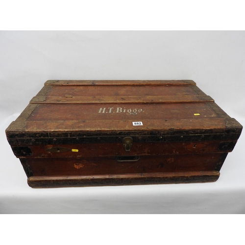 1387 - Metal bound Pine trunk - H.T Bigge - 36x 21x 14