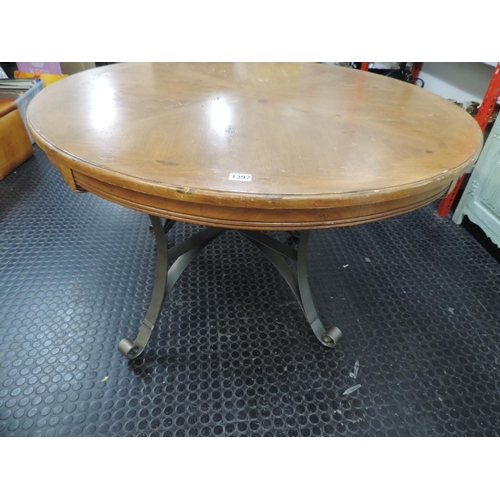 1397 - Circular Pine kitchen table on metal legs