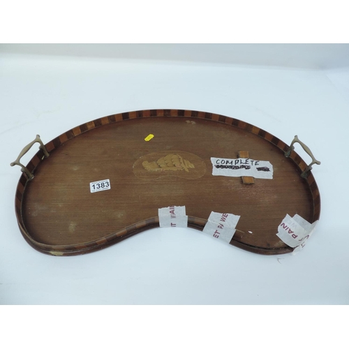 1383 - Inlaid kidney shaped tea tray A/F