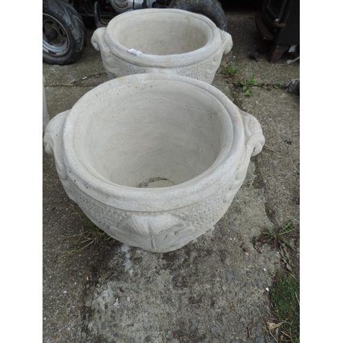 227 - Pair of large circular concrete garden planters