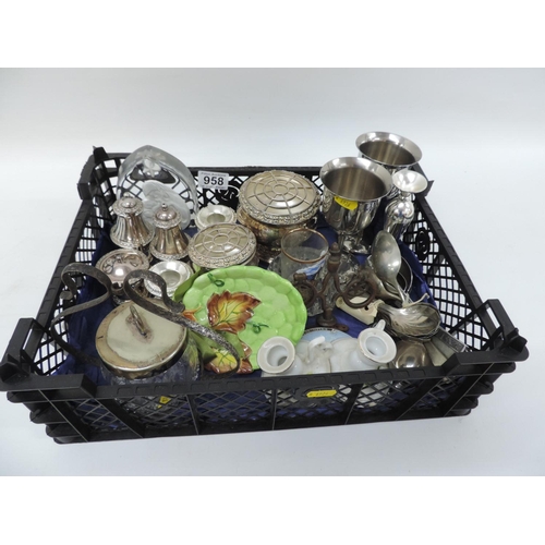 958 - Crate of plated ware etc