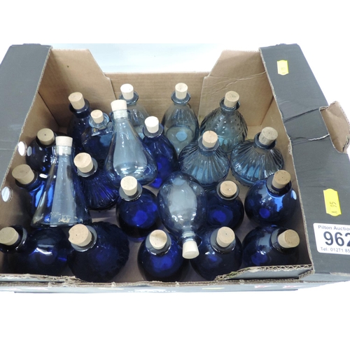 962 - Box of blue glass bottles