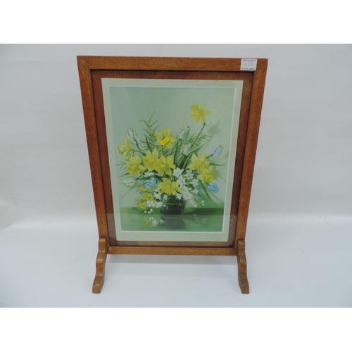 1437 - Wood Framed Floral Fire Screen