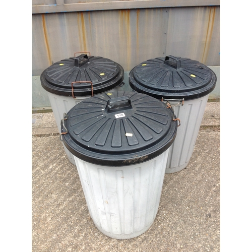 178 - 3x Plastic Lidded Dustbins