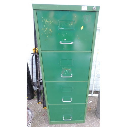 11 - Green Four Drawer Metal Filing Cabinet