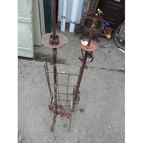 42 - Old Metal Sack Barrow and Pair of Metal Candle Holders