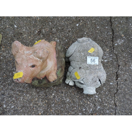 56 - 2x Concrete Garden Ornaments - Pigs