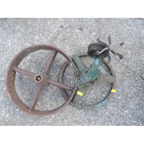 72 - Vintage Garden Sprinkler and Old Metal Wheel