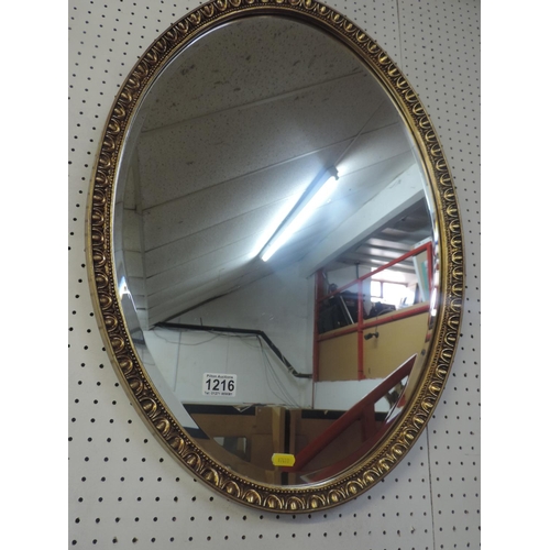 1216 - Oval Gilt Frame Bevel Edge Mirror