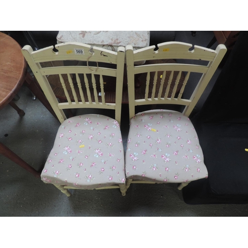 569 - Pair of Painted Chairs with Upholstered Seats