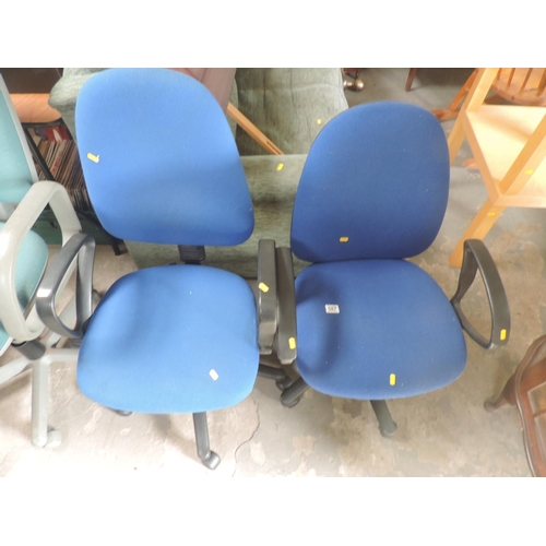 587 - 2x Blue Office Chairs with Arms