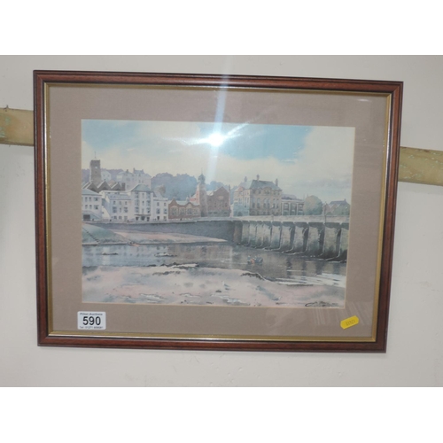 590 - Framed Watercolour - Bideford Bridge