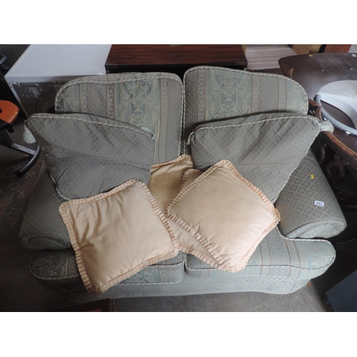 663 - Green Fabric Upholstered Two Seater Settee